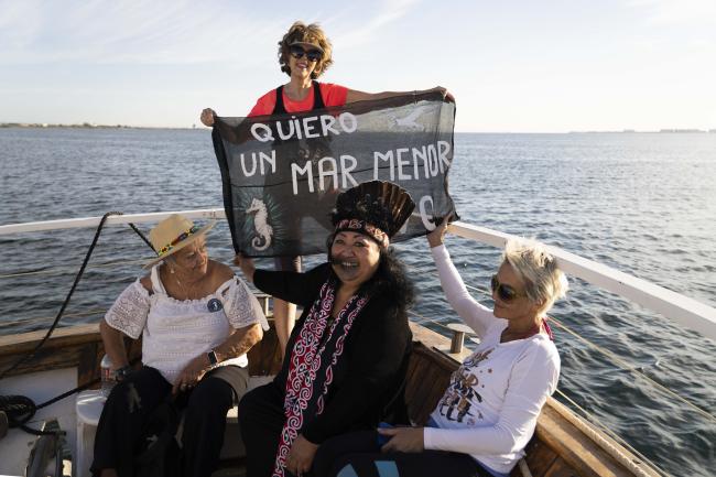 The Maori activist Erena Rhöse joined the confluence at the Mar Menor in 2023. She lives in Sweden, representing the Klarälven river. "While in Spain, she initiated rituals and practices for us to listen and empathize collectively; she was such an important person on the journey – let's sing a song so we can express our connection with the river. The Rights of Nature Movement has been carried by Indigenous people and their knowledge and activism, who try to legally protect the ecosystem wherever they live.”