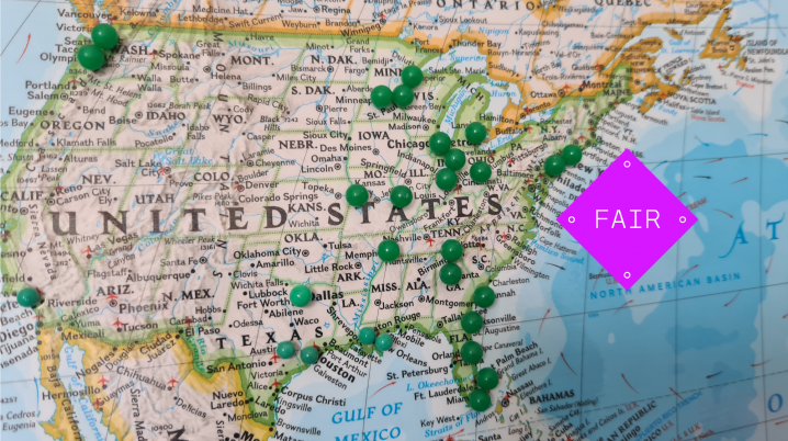 a map showing the USA with green pins on it